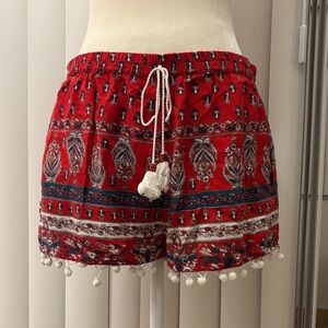 Band of Gypsies Bohemian Red and White High Waist Shorts